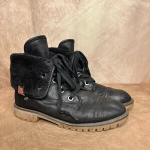 Roxy Abruna Black Faux Suede Fuzzy Cuff Lug Sole Ankle Booties Goth Alternative